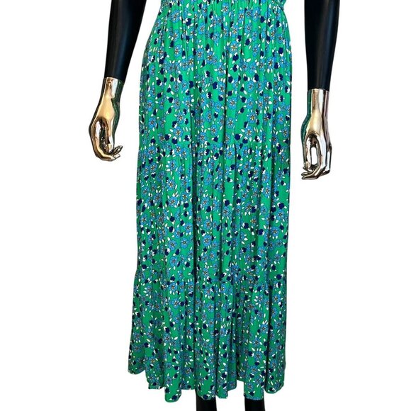ZESICA One-Shoulder Green Floral Midi Dress Smocked Bodice & Flowy Tiered Skirt - Picture 9 of 13